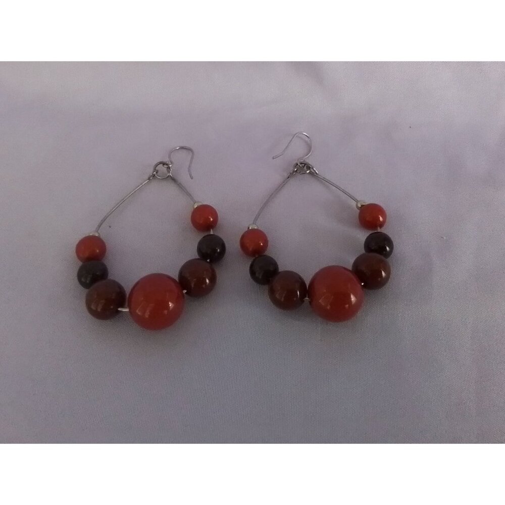 Vintage Chunky Orange & Brown Beaded Hoop Earrings